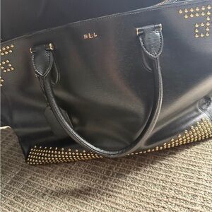 RALPH LAUREN NEWBURY STUDDED DOUBLE ZIPPED TOTE BAG.